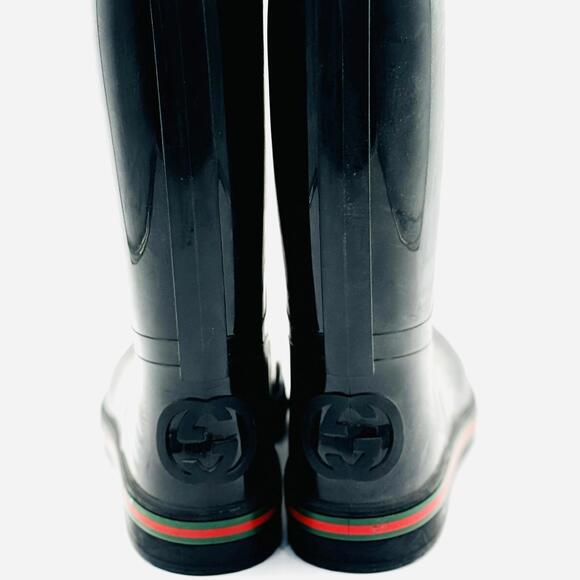 Gucci Web Accent Black Rubber Boots Men - Picture 4 of 13